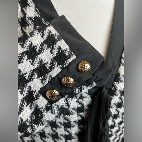 Pomander Place Tuckernuck Houndstooth Coco Tweed Bow Dress szM black/white mini - Picture 6 of 8
